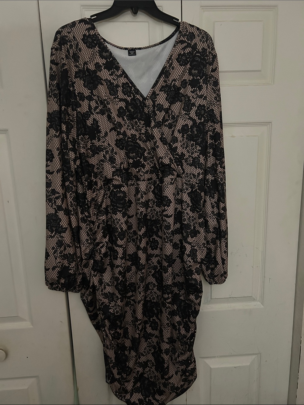 SHEIN Black Floral Long Sleeve Wrap Dress